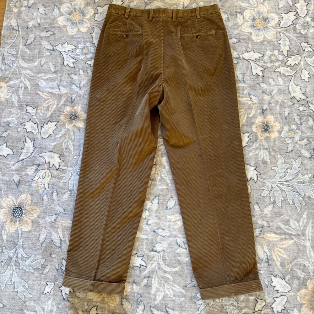 Brooks Brothers Elliot Corduroy Pants Mens 36x32 Blue Brown Pleated Cuffed 2prs - Picture 5 of 16